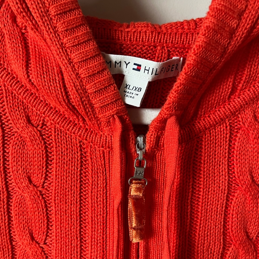 Vintage Tommy Hilfiger Hoodie Cable knit Cable Sweater 2000s Y2K 90s Orange L - Picture 2 of 9